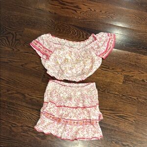 Poupette St. Barth Pink and White Floral Smocked Top and skirt
